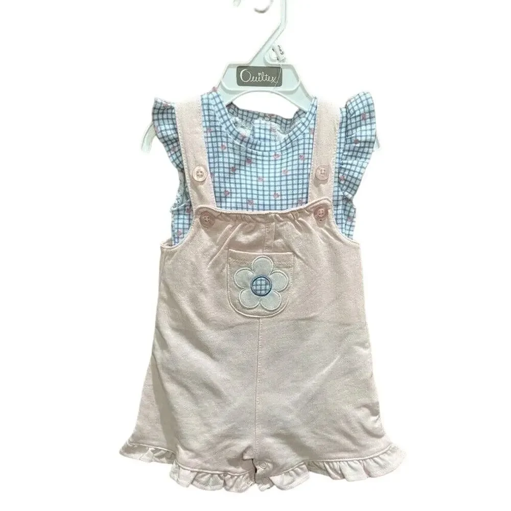 Quiltex Toddler Girl Floral ONE PIECE WITH SHIRT Checkered Pink 24 MONTHS 2 PC.